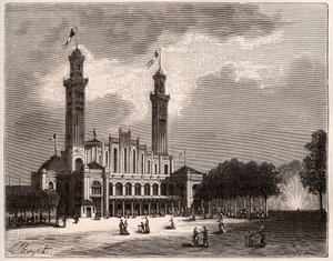 Trocadero Pariisissa - V.A. Malt-Brownin kaiverrus "La France illustrée: maantiede, historia, tilastohallinto". 1884 tekijältä French School