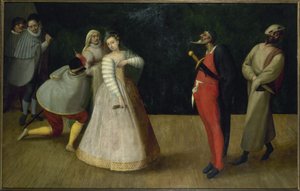 Italialaisten koomikkojen seurue (Gelosi), noin 1580 (öljy) tekijältä French School