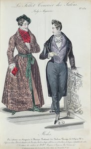Kaksi tyylikästä nuorta miestä, 1835 (värikaiverrus) tekijältä French School