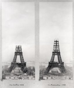Kaksi näkymää Eiffel-tornin rakentamisesta, Pariisi, 14. lokakuuta ja 14. marraskuuta 1888 tekijältä French School