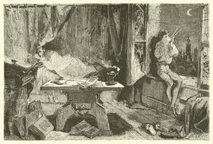 Tycho Brahe mittaa etäisyyden, joka erottaa tähdet (kaiverrus) tekijältä French School