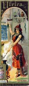 Ulrica Giuseppe Verdin oopperassa "Le bal masque" syntyi 1859. Naisten nimien aakkoset teemalla: naiselliset puvut ja oopperat Liebig mainonta kromolitografia . tekijältä French School