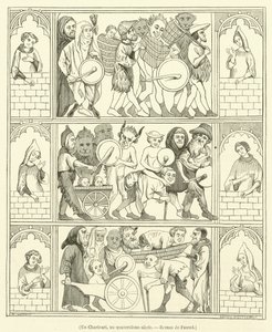 Un Charivari, au quatorzieme siecle, Roman de Fauvel (kaiverrus). tekijältä French School
