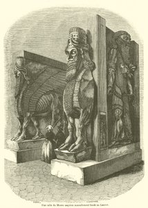 Huone äskettäin perustetussa Assyrian museossa Louvressa (kaiverrus) tekijältä French School