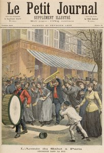 Kapina pelastusarmeijan kulkuetta vastaan Pariisissa, Le Petit Journal, 20. helmikuuta 1892 (värikaiverrus).