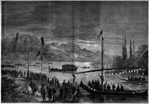Venetsialainen juhla Annecy-järvellä Napoleon III:n ja impress Eugenie de Montijon vierailun yhteydessä. Annecy, Haute Savoie (74) tekijältä French School