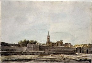 Näkymä kaupunkikuvaan Etelä-Ranskassa, n. 1800 (akvarelli paperille) tekijältä French School