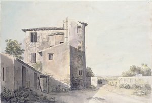 Näkymä kylään Etelä-Ranskassa, n. 1800 (wc paperilla) tekijältä French School
