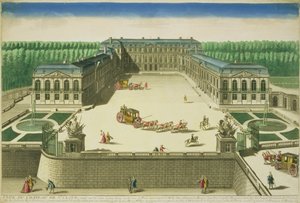 Näkymä St. Cloudin linnasta, kaiverrus Antoine Aveline (1691-1743) tekijältä French School