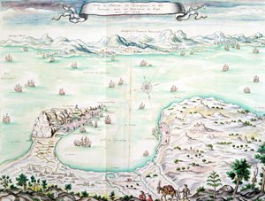 Näkymä Gibraltarin piirityksestä 1704 (wc paperilla) tekijältä French School