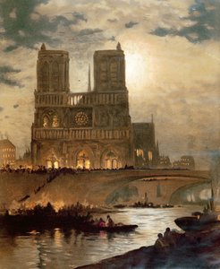 Näkymä Pariisin Notre-Damen katedraalin länsijulkisivulle, noin 1840 tekijältä French School