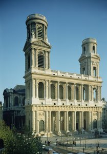 Näkymä vuosina 1646-1780 rakennetun Saint-Sulpicen kirkon julkisivusta tekijältä French School