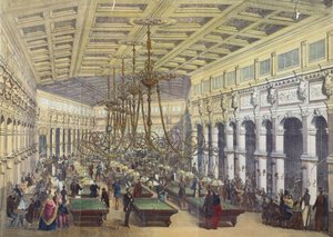 Näkymä Pariisin Grand Cafe Parisienin sisätiloihin, kaiverrus Thibault, 1855 tekijältä French School