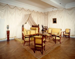 Näkymä keisari Napoleon I:n (1769-1821) huoneesta Malmaisonin linnassa Rueil Malmaisonissa. tekijältä French School