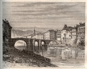 Villeneuve-sur-Lot (Villeneuve sur Lot) - Lot-et-Garonnen departementti - kaiverrus "La France illustree: maantiede, historia, tilastohallinto" V.-A. Maltaanruskea. 1884 tekijältä French School