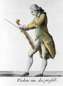 Viulu profiilista nähtynä. Kaiverrus 1700-luvun lopulta. tekijältä French School