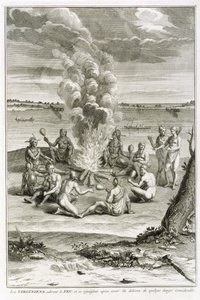 Tulta palvovat ja iloitsevat Virginialaiset, jotka on vapautettu suuresta vaarasta, kuvitus uskonnollisista seremonioista ja tavoista, kaiverrettu Bernard Picart (1673-1733) 1721 tekijältä French School