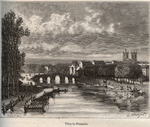 Vitry-le-Francois (Vitry le Francois) Marnen departementissa - kaiverrus kirjaan "La France illustree: maantiede, historia, tilastohallinto", V.A. Maltaanruskea. 1884 tekijältä French School