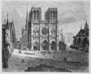 Näkymä Notre-Dame de Parisista - teoksessa ""Pariisi vuosisatojen läpi"", kirjoittanut H. Gourdon de Genouillac, toim. F. Roy, Pariisi tekijältä French School