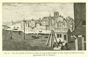 Näkymä kaupungin kärjestä, luostarista ja Saint-Landryn satamasta vuonna 1590; M de Valencaylle kuuluvasta aikataulusta tekijältä French School
