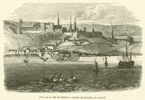 Näkymä Kanadan pääkaupungin Quebecin kaupungista vuonna 1720 (kaiverrus) tekijältä French School