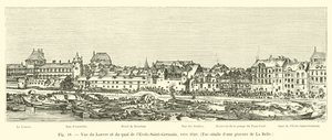Näkymä Louvresta ja Quai de lEcole-Saint-Germainista, noin 1640, faksimile kaiverruksesta La Bellestä tekijältä French School