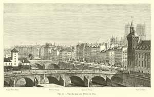 Näkymä Quai aux Fleursista vuonna 1855 tekijältä French School