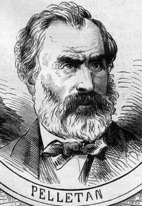 Sota 1870 - Maanpuolustushallitus: muotokuva Eugene Pelletanista (1813-1884), vuoden 1870 väliaikaisen hallituksen jäsen. Kaiverrus "" Le Monde Illustré" -julkaisussa nro 706, 22. lokakuuta tekijältä French School
