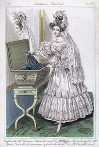 Hääpuku, muotilautanen Costumes Parisiensilta, 1831 tekijältä French School
