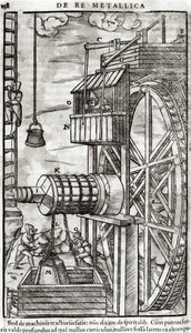 Vinssi veden hankkimiseen kaivoksesta, De Re Metallica -kuva, jonka on kirjoittanut Georg Bauer (1494-1566), joka tunnetaan nimellä Agricola, 1561 tekijältä French School