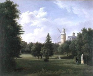 Tuulimylly Pariisin Folie-Beaujonissa, noin 1830 (öljy kankaalle). tekijältä French School