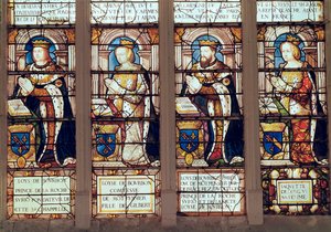 Ikkuna Louis de Bourbon (1465-1520) La Roche-sur-Yonin prinssi, Louise de Bourbon (k. 1561) Comtesse de Montpensier, Louis II de Bourbon (1513-82) Duc de Montpensier ja Jacquette de Longwy ( tekijältä French School