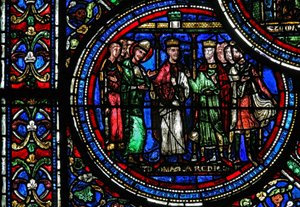 Ikkuna w23, joka esittää St Thomas Becketin Henrik II:n ja Ludvig VII:n kanssa tekijältä French School