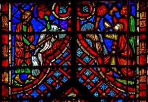 Window w2 Moses osuu Horeb Ex XVII 35:n kallioon tekijältä French School