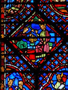 Window w2 Mooses katselee Bezalelia tekemässä Menora Ex XXXVII 17-24 tekijältä French School