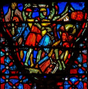 Window w4 Joosua ja gibeonilaiset kohtaavat viisi amorilaisten kuningasta Josh X 10 tekijältä French School