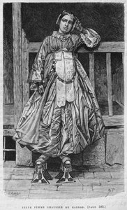Nainen pukeutunut kabbabiin Syyriasta tänään. Matkustaa Foinikiassa, Libanonissa ja Juudeassa. Louis Charles Emile Lortetin 1875-1880, 1884 (bw-kaiverrus) tekijältä French School