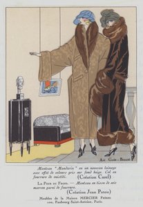 Naisten muotia 1920-luvulta, suunnittelijat Carel ja Jean Patou (värilitografia). tekijältä French School