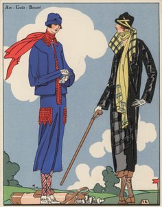 Naisten golfpukumuoti 1920-luvulta, suunnittelijat Martial ja Armand sekä Christoph Drecoll. (värilitro) tekijältä French School