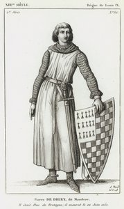 XIII vuosisata, Louix IX:n hallituskausi, Pierre de Druex, dit Mauclere, Hän oli Bretagnen herttua; hän kuoli 22. kesäkuuta 1250 (kaiverrus) tekijältä French School