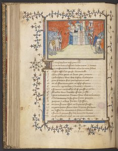 Yates Thompson 35 f. 80v Taking of Valonges, kappaleesta "The Song of Bertrand du Guesclin", n. 1380-92 (vellum) tekijältä French School