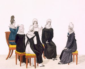 Nuoret naiset juttelevat, c. 1820 (värikaiverrus) tekijältä French School