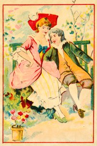 Nuori pari penkillä puutarhassa (chromolitho) tekijältä French School