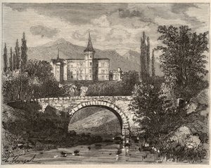 chateau de la rochelambert Haute-Loire-terminaalin laaksossa (43) - kaiverrus "La France illustrée: maantiede, historia, tilastohallinto" V.-A. Maltaanruskea. 1884 tekijältä French School