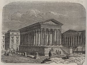 Carree de Nimes -kansi - Ranska, Languedoc-Roussillon, Gard - kaiverrus Victor Duruyn (1811-1894) "" Histoire de France" -kirjoitukseen - 1882 tekijältä French School