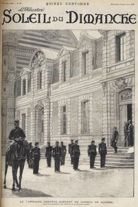 Dreyfusin tapaus - Kapteeni Alfred Dreyfus eroaa sotaneuvostosta - Dreyfusin tapaus - Proces de Rennes - Alfred Dreyfus lähtee sotaneuvostosta (1899) - "Le soleil du diamanche" vuodelta 1899 tekijältä French School
