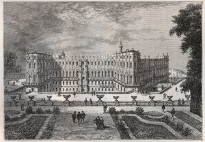 näkymä Saint-Germainin linnasta (Saint Germain) (Seine ja Oise) Henri IV:n johdolla - kaiverrus kirjasta "" Ranskan historia kerrottiin lapsenlapsilleni"" - kirjoittanut Francois Guizot - 1872-1876 tekijältä French School