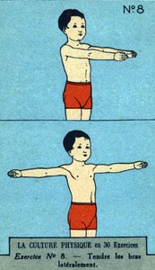 treenata, kunto, kehon harjoitukset, hyvä terveys, terve (kromolitografia) 1900-luvun alku tekijältä French School