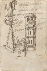 Mahdollisuuden patsas, ohikulkija ja katuminen [fol. 8r]