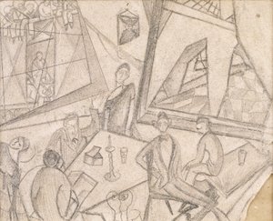Frida ja hänen aikalaisensa, noin 1925 (lyijykynä paperille). tekijältä Frida Kahlo